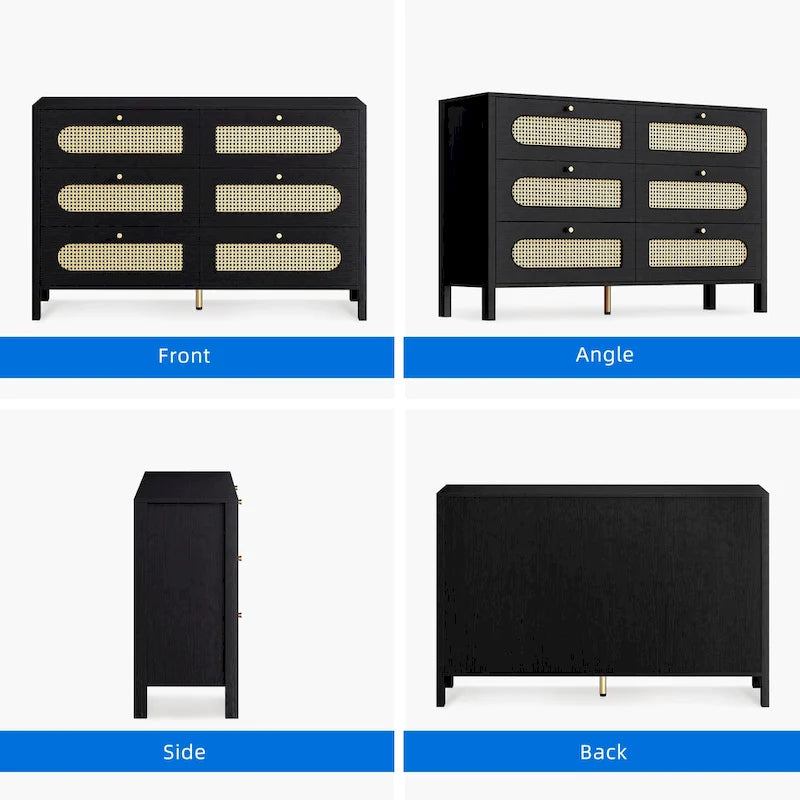Cassettiera doppia a 6 cassetti in rattan, mobile contenitore