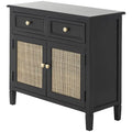 Mobiletto con 2 cassetti e 2 ante in legno fatto a mano con frontale in rattan - Nero -