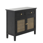 Mobiletto con 2 cassetti e 2 ante in legno fatto a mano con frontale in rattan - Nero -