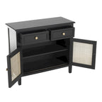 Mobiletto con 2 cassetti e 2 ante in legno fatto a mano con frontale in rattan - Nero -