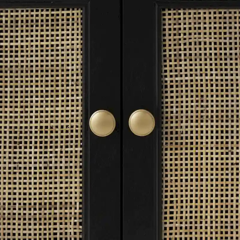 Mobiletto con 2 cassetti e 2 ante in legno fatto a mano con frontale in rattan - Nero -