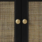 Mobiletto con 2 cassetti e 2 ante in legno fatto a mano con frontale in rattan - Nero -