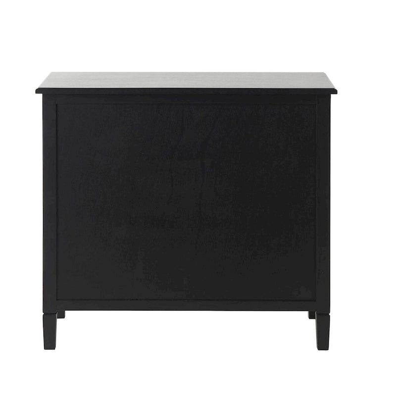 Mobiletto con 2 cassetti e 2 ante in legno fatto a mano con frontale in rattan - Nero -
