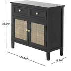 Mobiletto con 2 cassetti e 2 ante in legno fatto a mano con frontale in rattan - Nero -